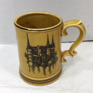 VTG Ceramic Enesco Mustard Yellow Beer Stein/ Rhine Castle 4.5'x4" Gothic